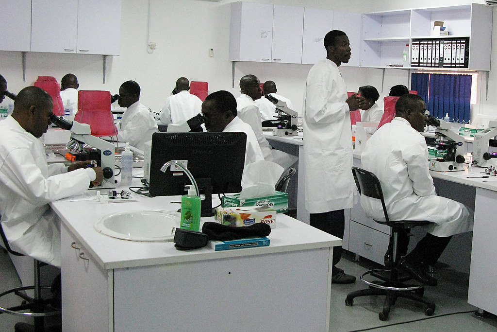 Healthcare team participating in microscopy training